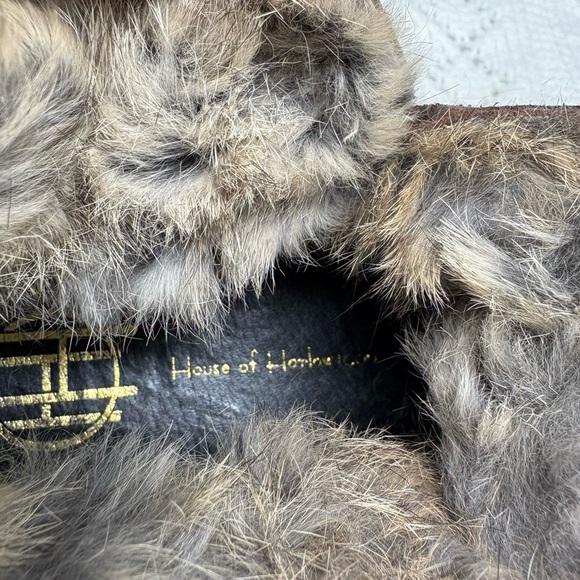 House of Harlow 1960 Rabbit Fur Slipper Bootie Moccasin Womens 36 Suede Leather - Picture 7 of 10